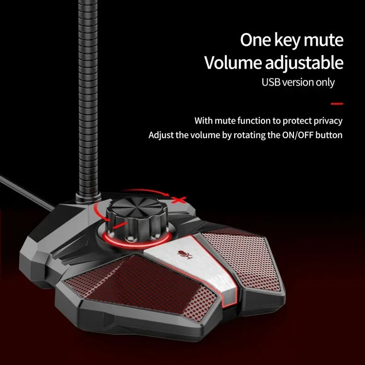 Microfone Omnidirecional JK com Placa de Som Incorporada Microfone Flexível para Gaming, 3.5mm