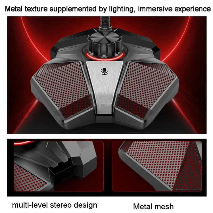 Microfone Omnidirecional JK com Placa de Som Incorporada Microfone Flexível para Gaming, 3.5mm
