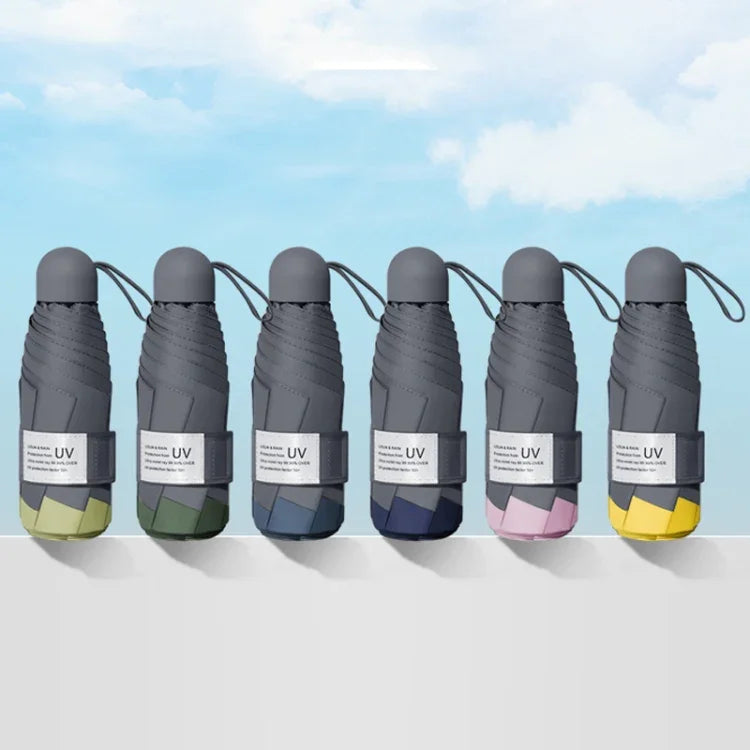 LY-0621 Guarda-chuva Simples de Cinco Dobras e Seis Varetas com Cola Preta, Seis Varetas Cúrcuma, Seis Varetas Rosa de Verão, Seis Varetas Azul Névoa, Seis Varetas Verde Matcha, Seis Varetas Azul Marinho, Seis Varetas Verde Tinta