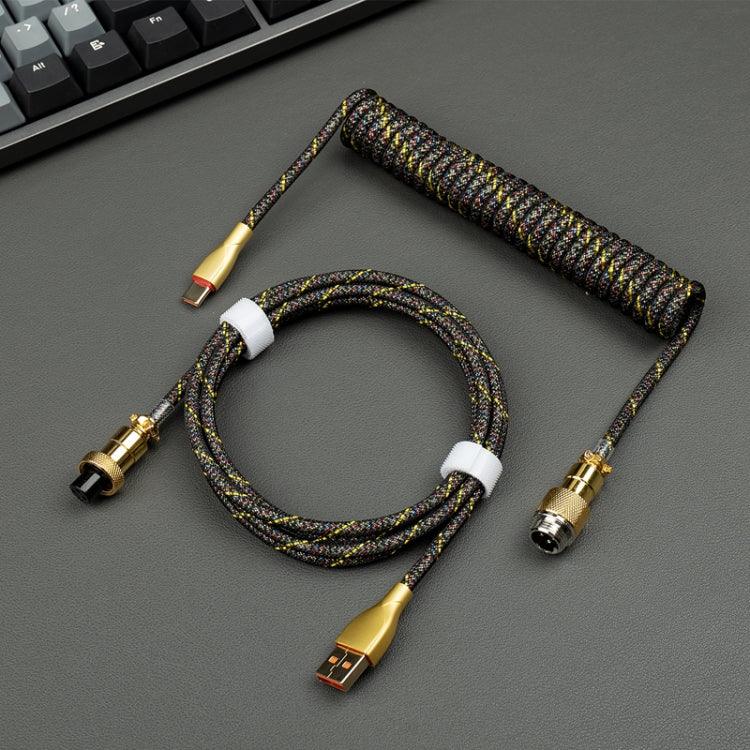 Plugue Aéreo Dourado com Cabo de Mola para Teclado Mecânico, Amarelo, Preto