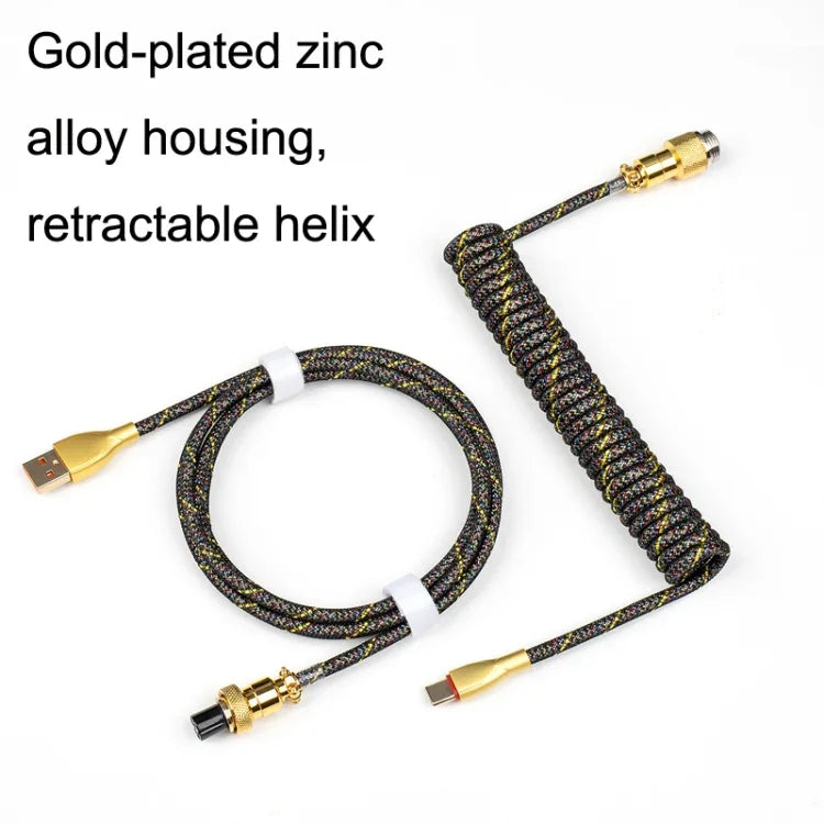 Mechanical Keyboard Spring Cable Gold-plated Aerial Plug, Yellow, Black