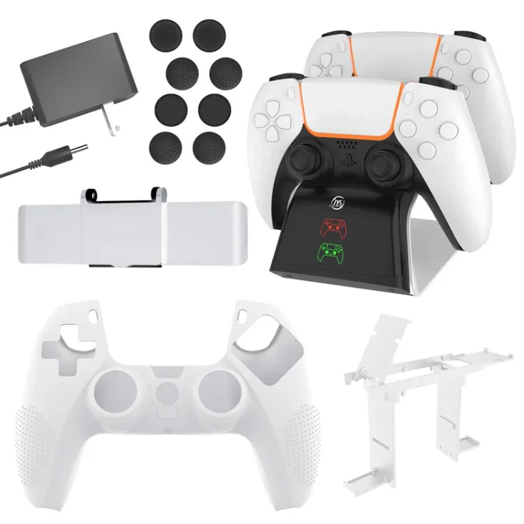 JYS JYS-P5151 Carregador de 12 em 1 para Comando PS5 + Tampa para Joystick + Tampa de Privacidade + Capa de Silicone + Conjunto de Suporte, JYS-P5151