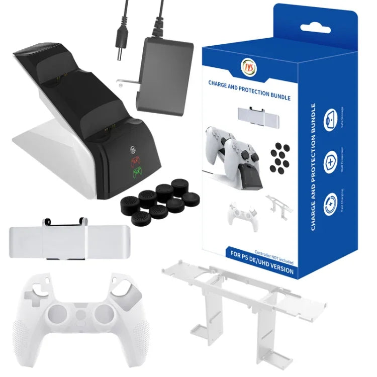 JYS JYS-P5151 Carregador de 12 em 1 para Comando PS5 + Tampa para Joystick + Tampa de Privacidade + Capa de Silicone + Conjunto de Suporte, JYS-P5151