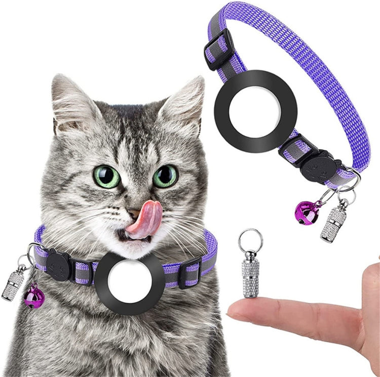 Coleira com pendente de endereço anti-perda para animal de estimação com campainha para AirTag 2ª Geração / AirTag 1ª Geração, Verde, Roxo, Preto, Rosa, Laranja, Azul