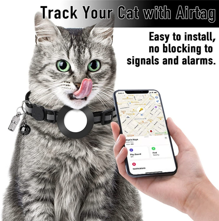 Coleira com pendente de endereço anti-perda para animal de estimação com campainha para AirTag 2ª Geração / AirTag 1ª Geração, Verde, Roxo, Preto, Rosa, Laranja, Azul
