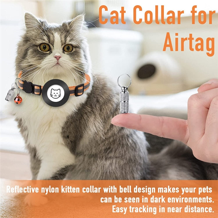 Coleira com pendente de endereço anti-perda para animal de estimação com campainha para AirTag 2ª Geração / AirTag 1ª Geração, Verde, Roxo, Preto, Rosa, Laranja, Azul