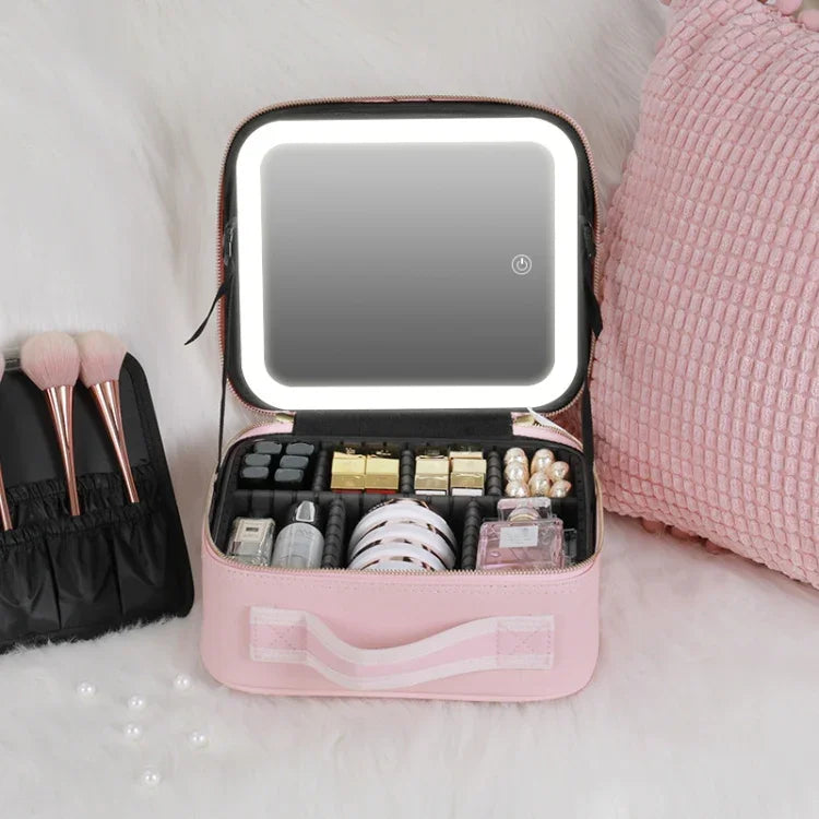 Bolsa de Maquilhagem NICELAND TM1060 de Grande Capacidade com Lâmpada Portátil, Pequeno Rosa, Pequeno Preto, Grande Rosa, Grande Preto