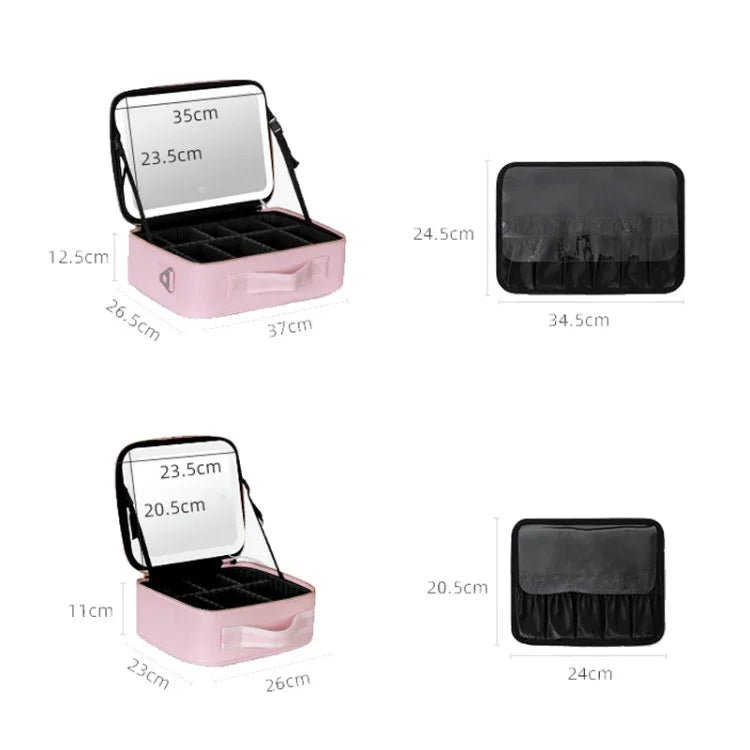 Bolsa de Maquilhagem NICELAND TM1060 de Grande Capacidade com Lâmpada Portátil, Pequeno Rosa, Pequeno Preto, Grande Rosa, Grande Preto