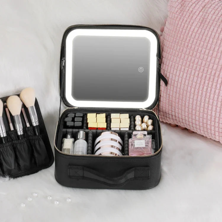 Bolsa de Maquilhagem NICELAND TM1060 de Grande Capacidade com Lâmpada Portátil, Pequeno Rosa, Pequeno Preto, Grande Rosa, Grande Preto