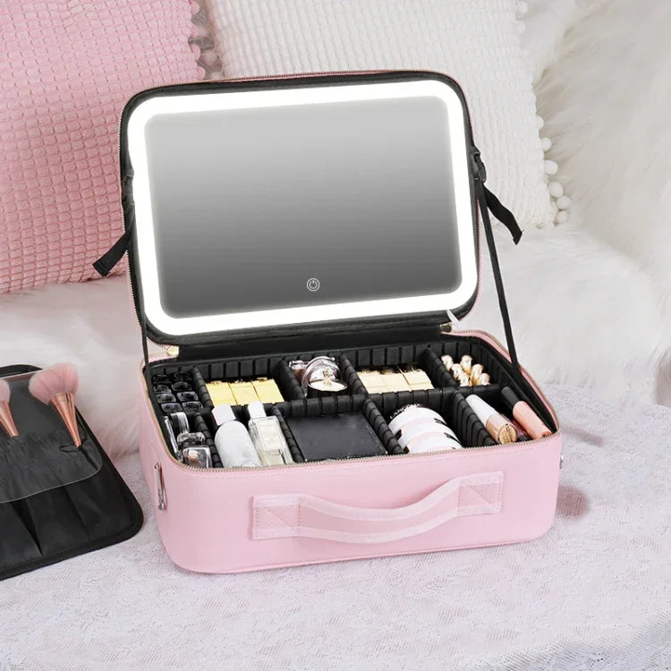 Bolsa de Maquilhagem NICELAND TM1060 de Grande Capacidade com Lâmpada Portátil, Pequeno Rosa, Pequeno Preto, Grande Rosa, Grande Preto