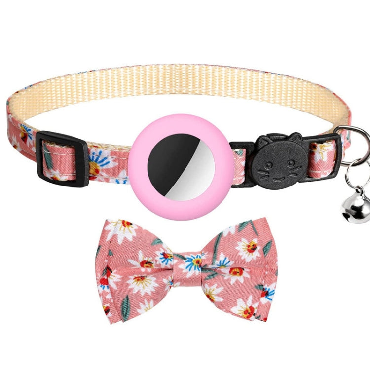 Coleira para animal de estimação com laço impresso anti-perda e campainha para AirTag 2ª Geração / AirTag 1ª Geração, Amarelo, Azul, Rosa, Azul Escuro, Laranja, Verde Menta