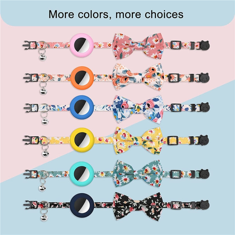 Coleira para animal de estimação com laço impresso anti-perda e campainha para AirTag 2ª Geração / AirTag 1ª Geração, Amarelo, Azul, Rosa, Azul Escuro, Laranja, Verde Menta