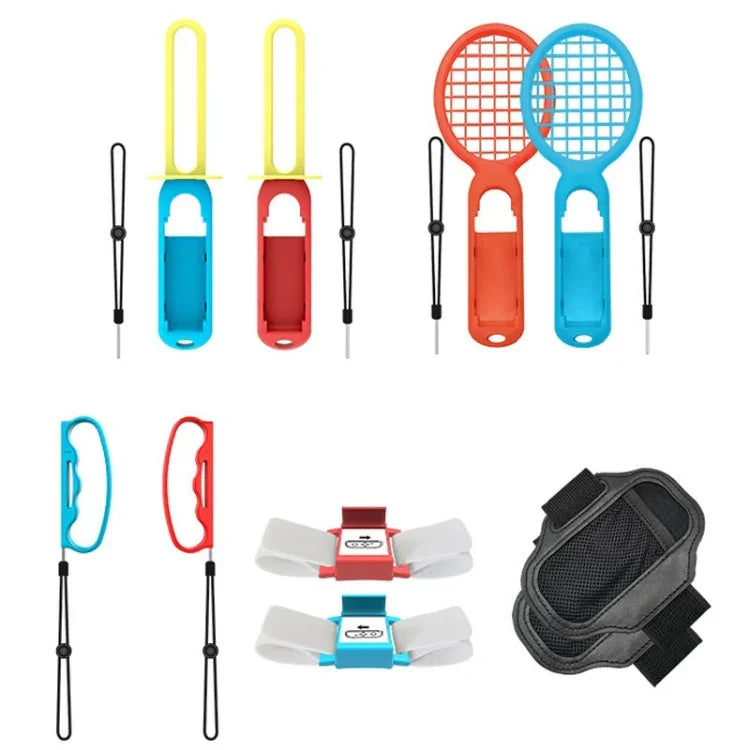 Conjunto IPLAY HBS-447 10 em 1 de Empunhadura + Correia de Pulso + Correia + Sabre de Luz + Raquete para Nintendo Switch, IPLAY 10 em 1