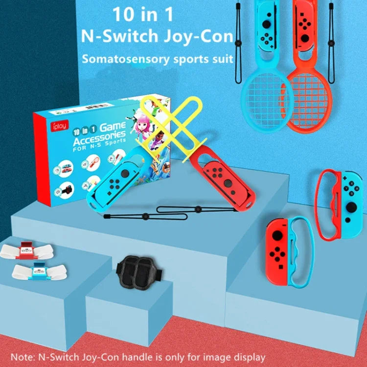 Conjunto IPLAY HBS-447 10 em 1 de Empunhadura + Correia de Pulso + Correia + Sabre de Luz + Raquete para Nintendo Switch, IPLAY 10 em 1