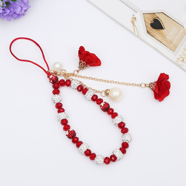 Pulseira de Cerâmica de Argila com Flor para Cordão de Telemóvel de Cristal para Raparigas, Azul, Vermelho Grande, Roxo, Preto, Branco, Rosa