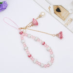 Pulseira de Cerâmica de Argila com Flor para Cordão de Telemóvel de Cristal para Raparigas, Azul, Vermelho Grande, Roxo, Preto, Branco, Rosa