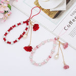 Pulseira de Cerâmica de Argila com Flor para Cordão de Telemóvel de Cristal para Raparigas, Azul, Vermelho Grande, Roxo, Preto, Branco, Rosa