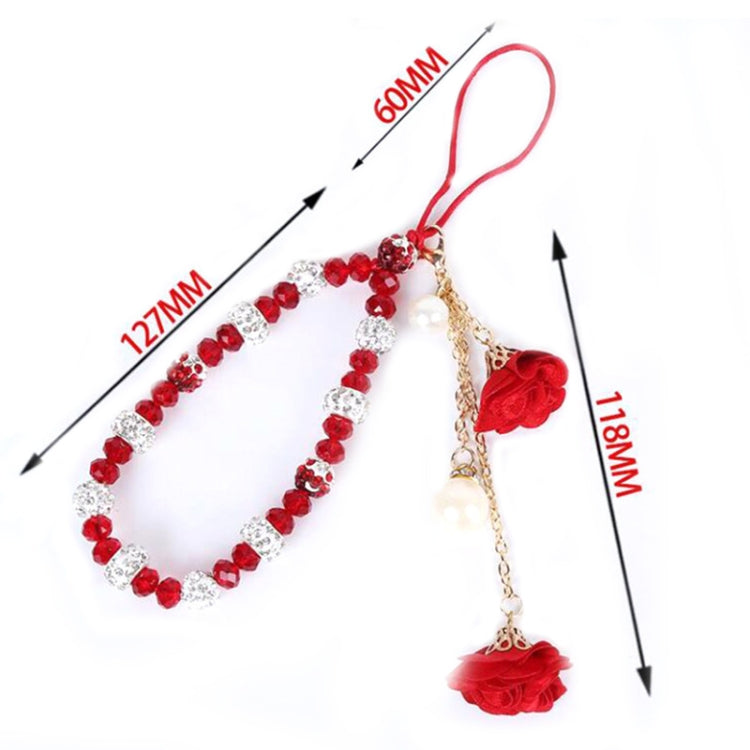 Pulseira de Cerâmica de Argila com Flor para Cordão de Telemóvel de Cristal para Raparigas, Azul, Vermelho Grande, Roxo, Preto, Branco, Rosa