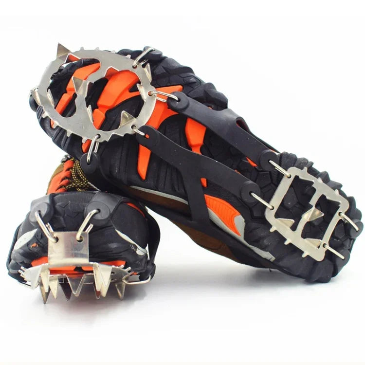 1 Par de Crampons com 18 Espigões Grandes para Caminhada de Inverno, Pesca no Gelo e Neve, Tamanho:, L Preto, L Laranja