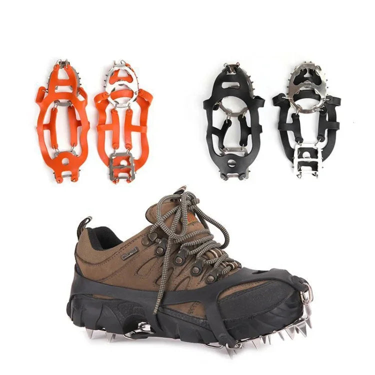 1 Par de Crampons com 18 Espigões Grandes para Caminhada de Inverno, Pesca no Gelo e Neve, Tamanho:, L Preto, L Laranja