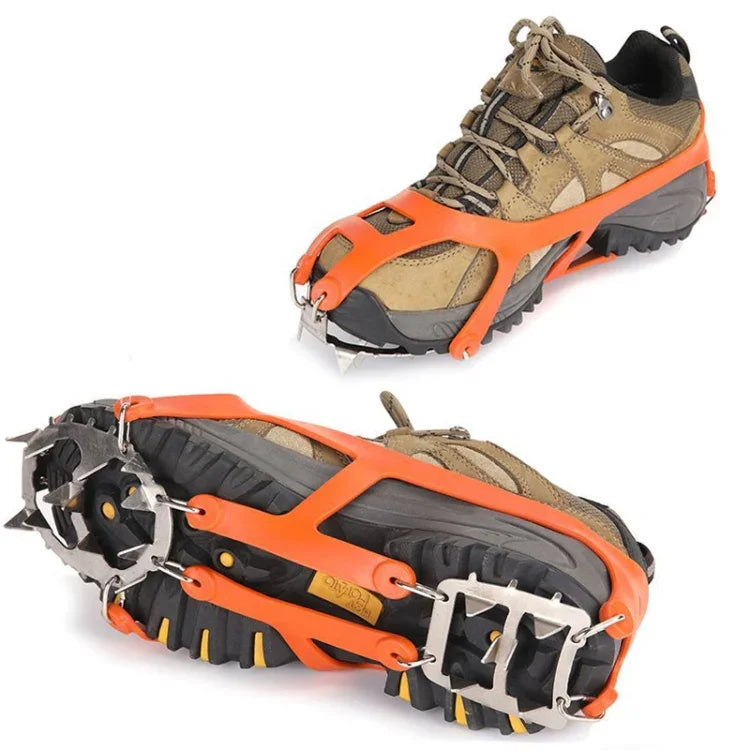 1 Par de Crampons com 18 Espigões Grandes para Caminhada de Inverno, Pesca no Gelo e Neve, Tamanho:, L Preto, L Laranja