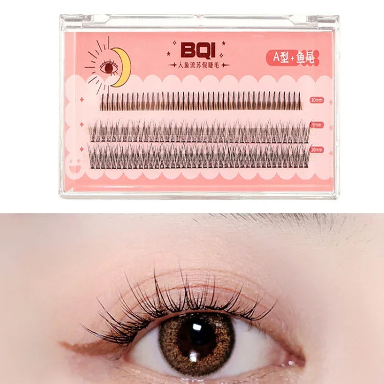 BQI B7229 Pestanas Postiças Leves Naturais e Enroladas Tridimensionais Slim, Estilo:, Tipo A+Fishtail (120PCS), Tipo A+Fishtail (200PCS), Tipo A+Fishtail+Undercib (200PCS)