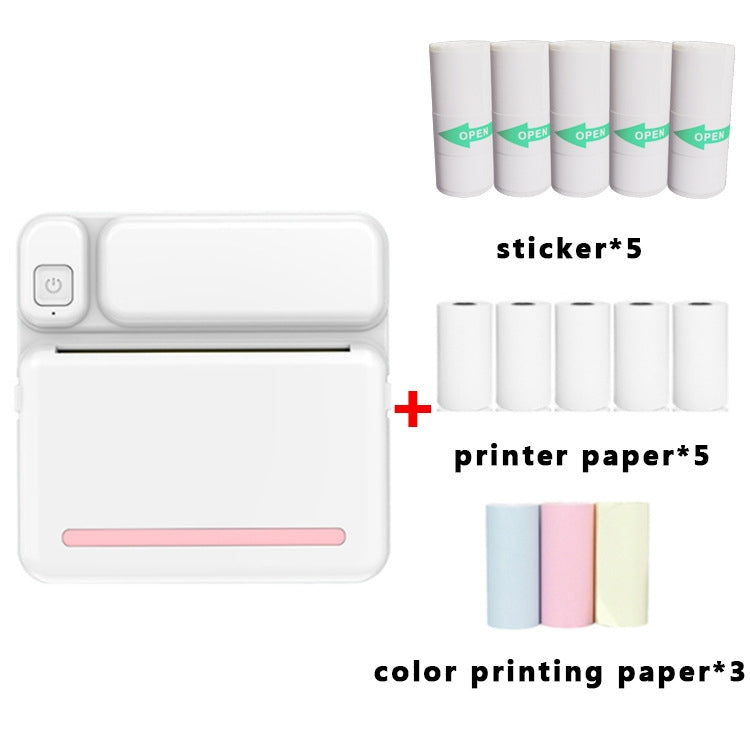 Impressora de Bolso Bluetooth Sem Tinta C19 200DPI para Tarefas de Estudantes, Rosa, Azul, Papel de Impressão Rosa x 5, Papel de Impressão Azul x 5, Autocolante Rosa x 5, Autocolante Azul x 5, Conjunto Rosa, Conjunto Azul