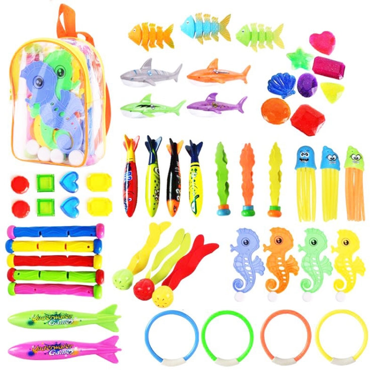 Diving Swimming Pool Toys Children Summer Water Toys, 4PCS Torpedo, 3PCS Octopus, 4PCS Hard Ring, 4PCS Soft Ring, 3PCS Small Seaweed, 3PCS Big Seaweed, 8PCS Small Stones (large), 8PCS Big Stones (small), 4PCS Sea Horses, 4PCS Sharks, 3PCS Fish Bones   ...