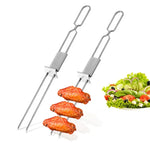 2 Peças de Garfo Duplo Semi-Automático em Aço Inoxidável para Churrasco ao Ar Livre, 2 Peças de Ferramenta para Churrasco