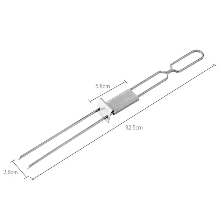 2 Peças de Garfo Duplo Semi-Automático em Aço Inoxidável para Churrasco ao Ar Livre, 2 Peças de Ferramenta para Churrasco