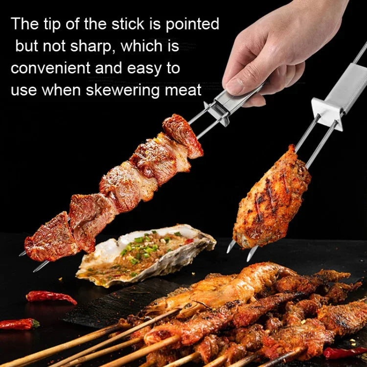 2 Peças de Garfo Duplo Semi-Automático em Aço Inoxidável para Churrasco ao Ar Livre, 2 Peças de Ferramenta para Churrasco
