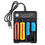 Carregador USB Independente para 4 Baterias 18650 4,2V de Lítio, 4 Slots USB (Preto)