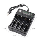 Carregador USB Independente para 4 Baterias 18650 4,2V de Lítio, 4 Slots USB (Preto)
