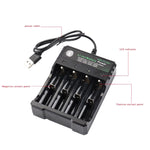 Carregador USB Independente para 4 Baterias 18650 4,2V de Lítio, 4 Slots USB (Preto)