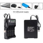 Carregador USB Independente para 4 Baterias 18650 4,2V de Lítio, 4 Slots USB (Preto)