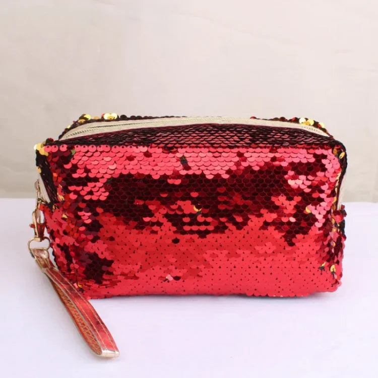Travel Portable Sequined Anise Cosmetics Tote Storage Bag, Red, Black, Pink, Rose Red, Royal Blue, Gold, Rose Gold