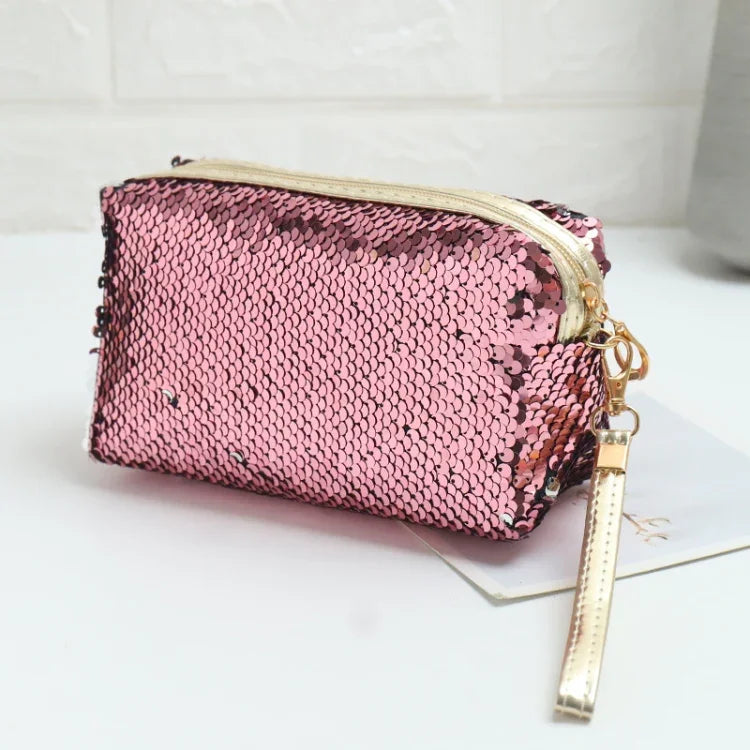 Bolsa de Armazenamento para Cosméticos com Lantejoulas Portátil para Viagem, Vermelho, Preto, Rosa, Vermelho Rosado, Azul Real, Dourado, Rosa Dourado