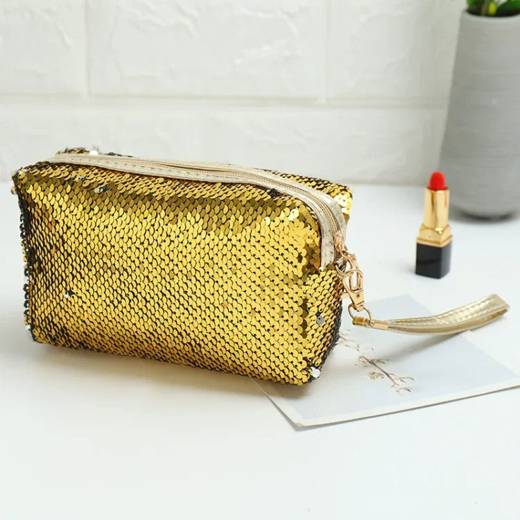 Bolsa de Armazenamento para Cosméticos com Lantejoulas Portátil para Viagem, Vermelho, Preto, Rosa, Vermelho Rosado, Azul Real, Dourado, Rosa Dourado