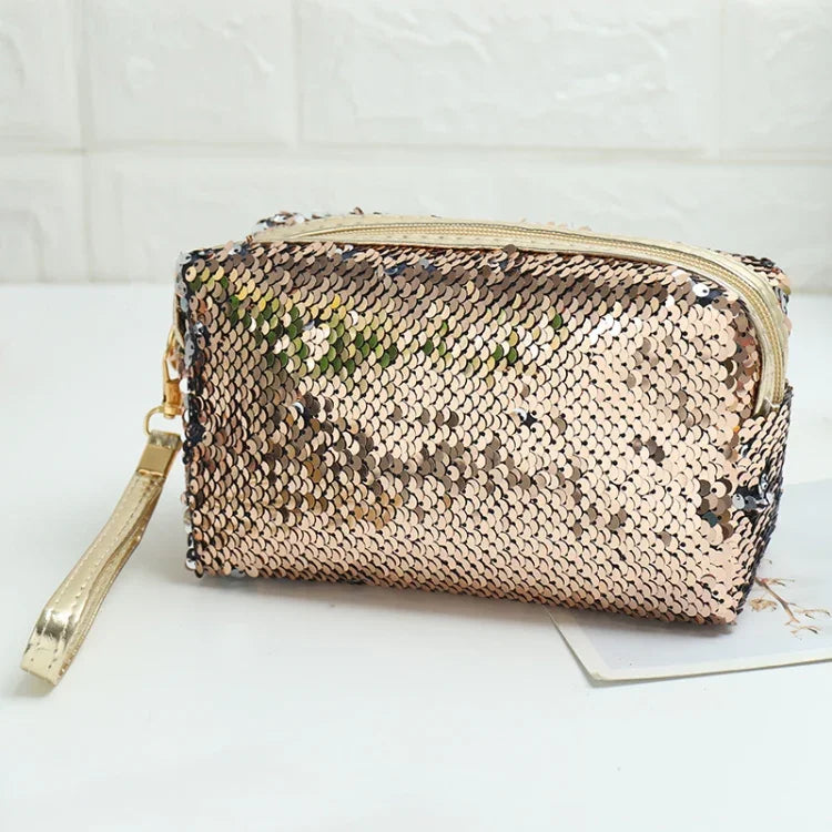 Bolsa de Armazenamento para Cosméticos com Lantejoulas Portátil para Viagem, Vermelho, Preto, Rosa, Vermelho Rosado, Azul Real, Dourado, Rosa Dourado