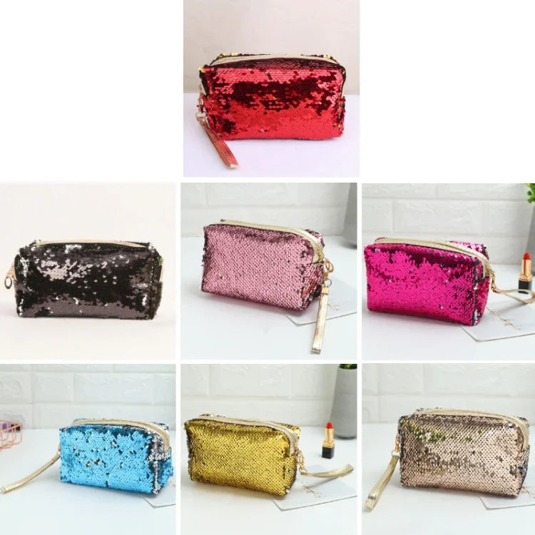 Bolsa de Armazenamento para Cosméticos com Lantejoulas Portátil para Viagem, Vermelho, Preto, Rosa, Vermelho Rosado, Azul Real, Dourado, Rosa Dourado