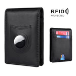 Carteira Masculina em Pele com Porta Cartões RFID para Localizador AirTag 2ª Geração / AirTag 1ª Geração, Fibra de Carbono, Tecido Liso
