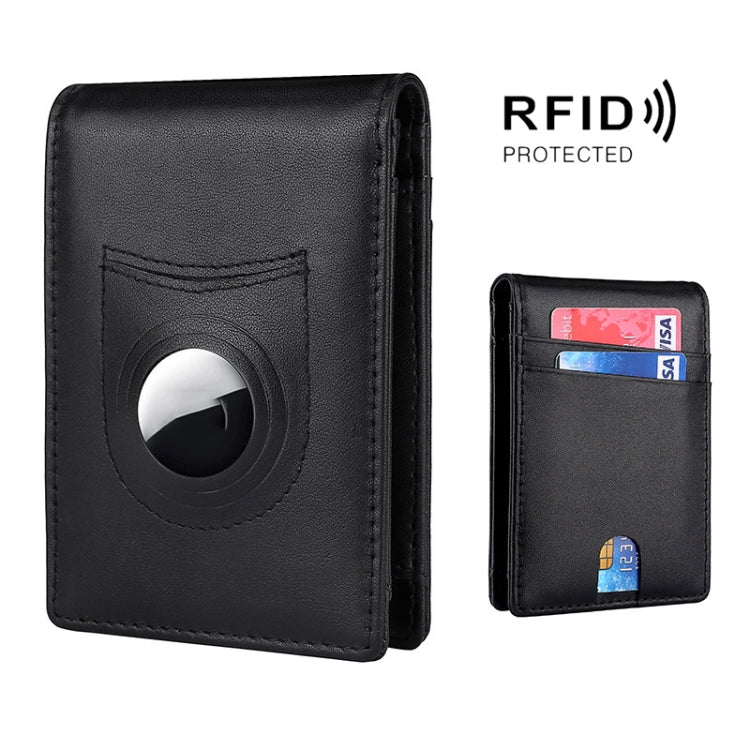 Carteira Masculina em Pele com Porta Cartões RFID para Localizador AirTag 2ª Geração / AirTag 1ª Geração, Fibra de Carbono, Tecido Liso