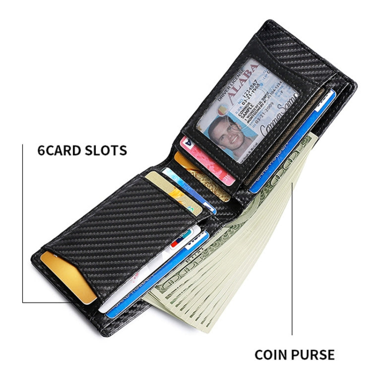 Carteira Masculina em Pele com Porta Cartões RFID para Localizador AirTag 2ª Geração / AirTag 1ª Geração, Fibra de Carbono, Tecido Liso