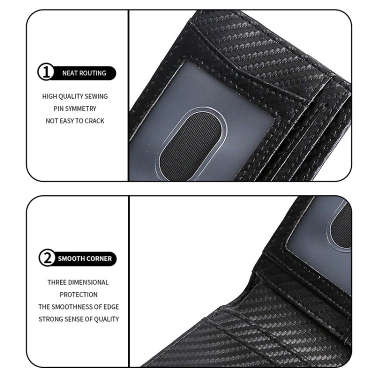 Carteira Masculina em Pele com Porta Cartões RFID para Localizador AirTag 2ª Geração / AirTag 1ª Geração, Fibra de Carbono, Tecido Liso
