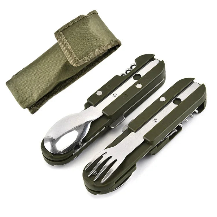 Talheres Dobráveis em Aço Inoxidável para Camping ao Ar Livre, Conjunto de Faca, Garfo e Colher