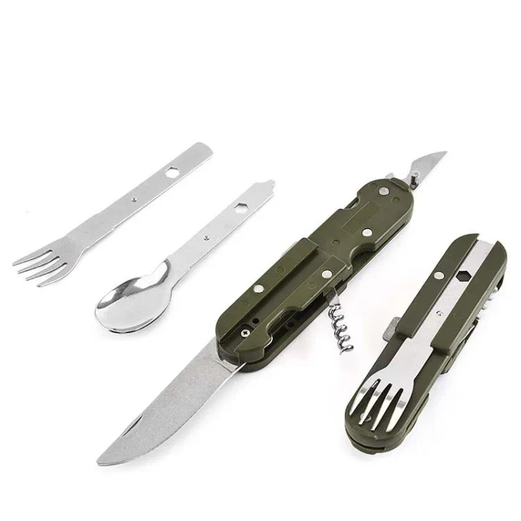 Talheres Dobráveis em Aço Inoxidável para Camping ao Ar Livre, Conjunto de Faca, Garfo e Colher
