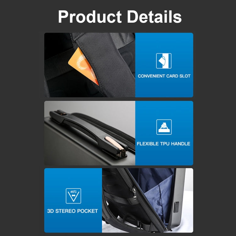 Mochila Bopai 61-93318A de Casca Rígida, Impermeável e Expansível com Porta USB para Carregamento, Especificações:, Regular (Prateado), Com Senha (Prateado), Regular (Preto), Com Senha (Preto)