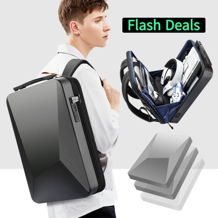 Mochila Bopai 61-93318A de Casca Rígida, Impermeável e Expansível com Porta USB para Carregamento, Especificações:, Regular (Prateado), Com Senha (Prateado), Regular (Preto), Com Senha (Preto)