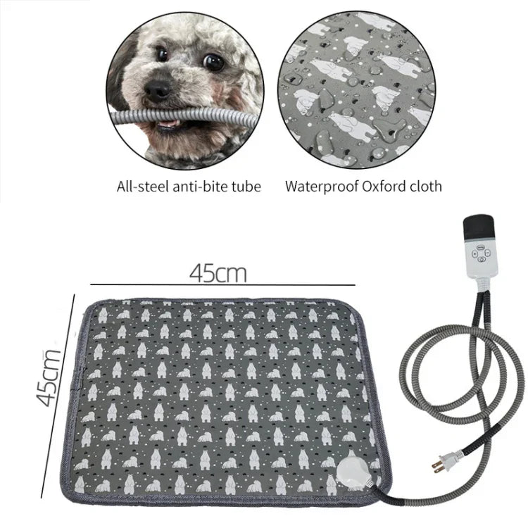 CW45 Almofada de Aquecimento para Animais de Estimação com Regulação de Temperatura Multinível e Temporizador 45x45cm, Especificação:, Ficha US, Ficha UK, Ficha EU