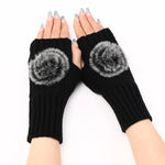 Luvas de Inverno para Mulher Sem Dedos com Bola de Pêlo, Mangas Quentes de Lã Tricotada, Preto, Branco, Cinzento Escuro, Cinzento Claro, Café, Vinho Vermelho, Caqui, Cor Creme